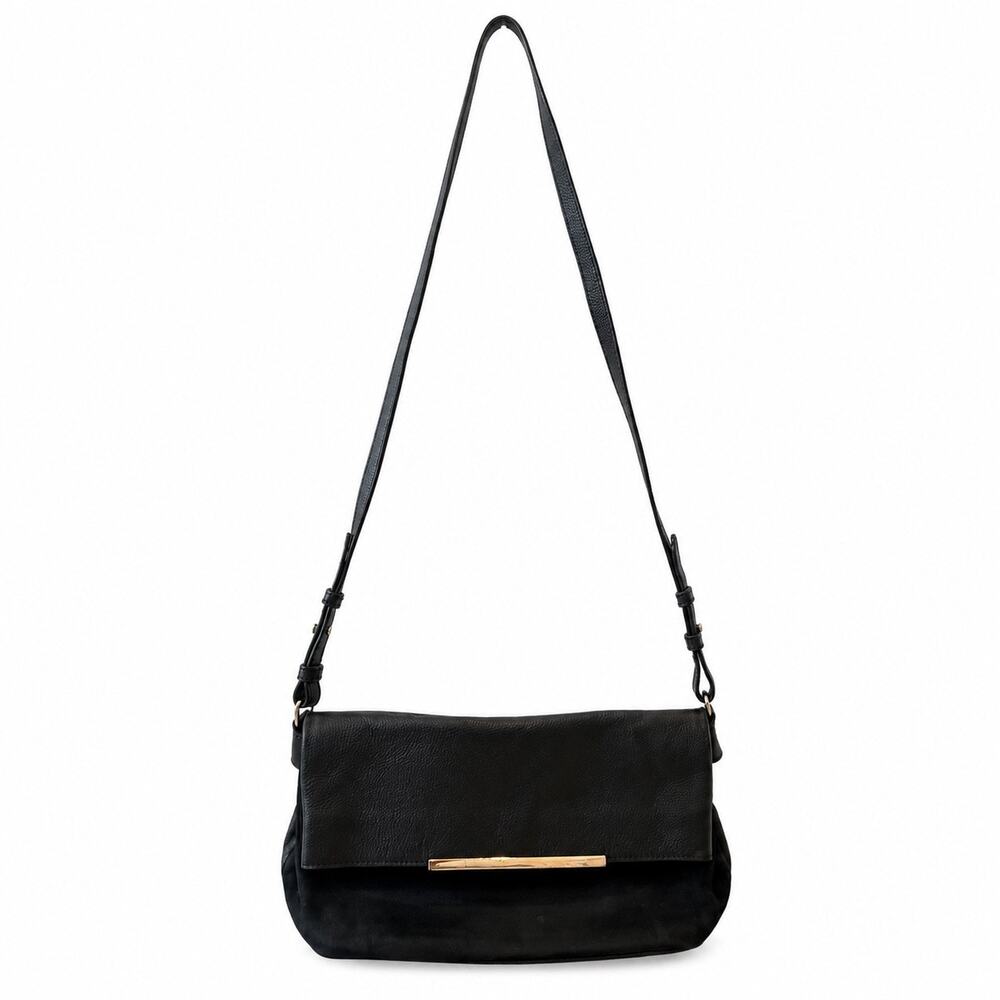 Banana Republic Lillian Black Suede Leather Foldover Flap Crossbody Purse